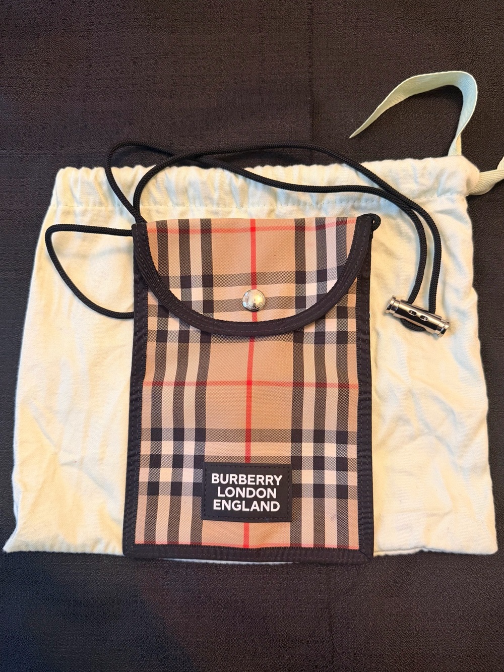 Burberry Beige Vintage Check Micro Bag with Black Trim